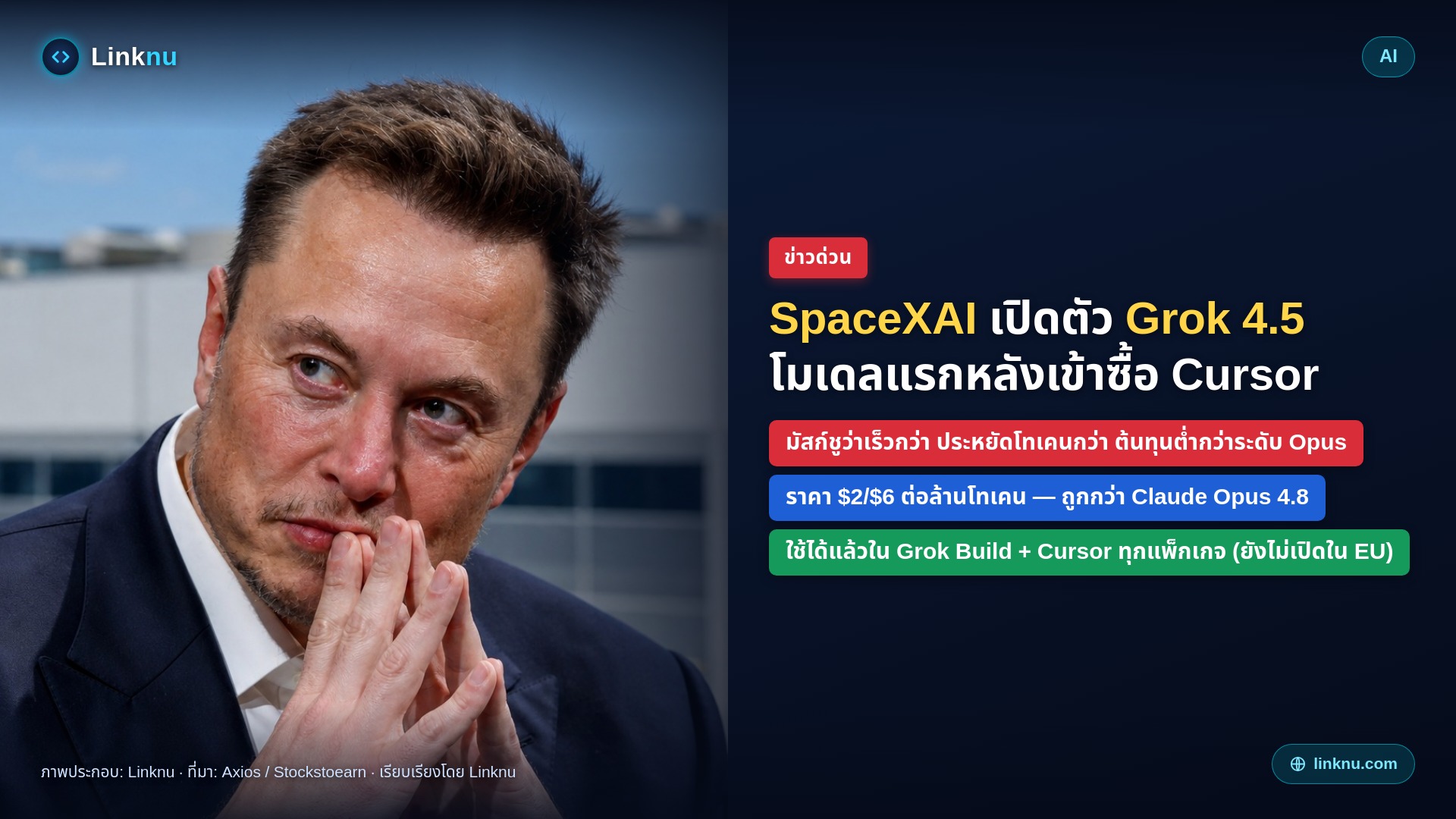 SpaceXAI ของ Musk เปิดตัว Grok 4.5 โมเดลแรกหลังเข้าซื้อ Cursor
