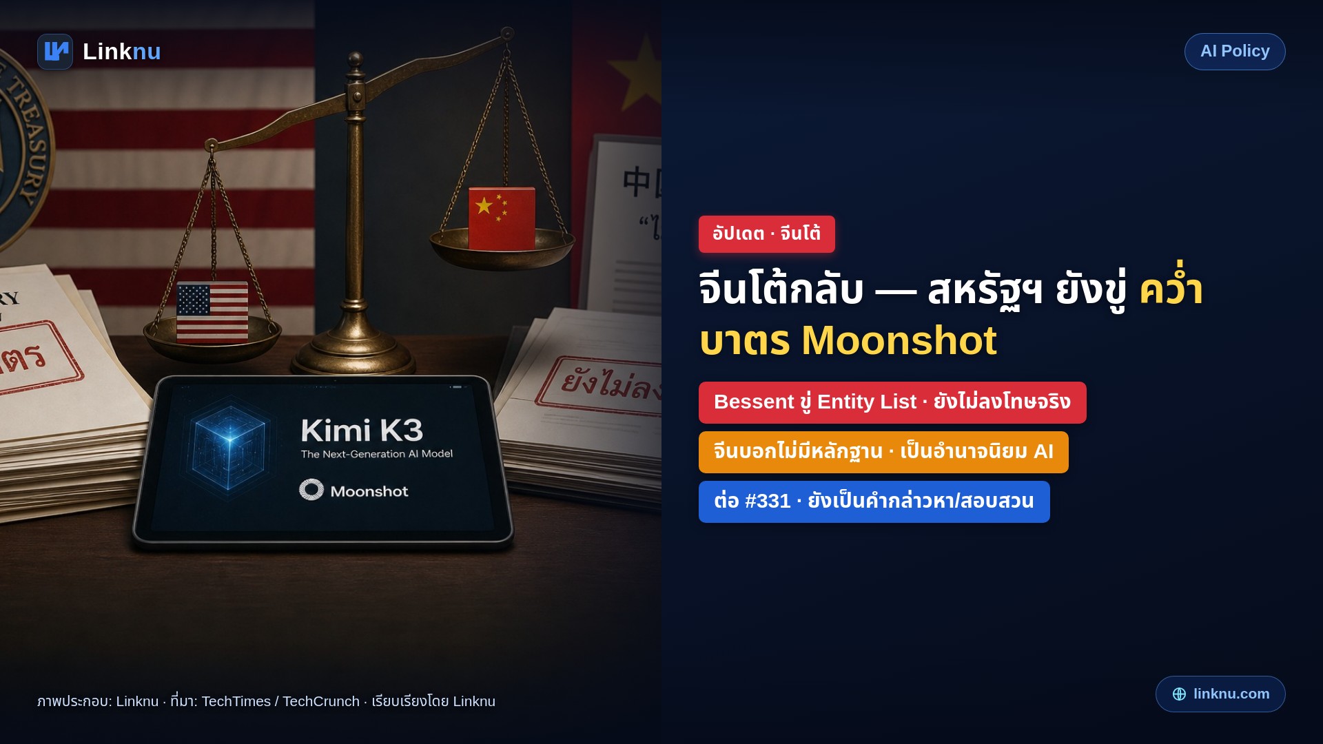 จีนโต้กลับ — สหรัฐฯ ยังขู่คว่ำบาตร Moonshot หลังกล่าวหา distill Kimi K3