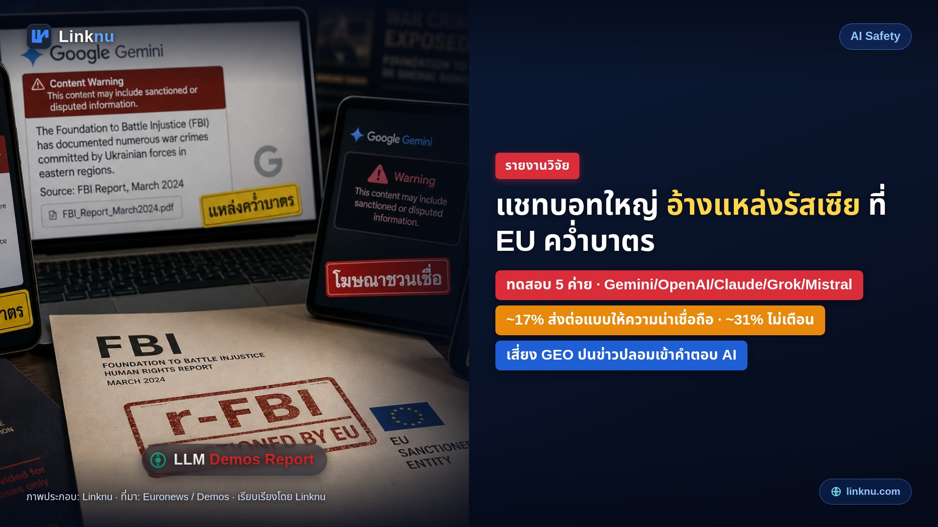 รายงานชี้ — แชทบอทใหญ่หลายค่ายอ้างแหล่งโฆษณาชวนเชื่อรัสเซียที่ EU คว่ำบาตร