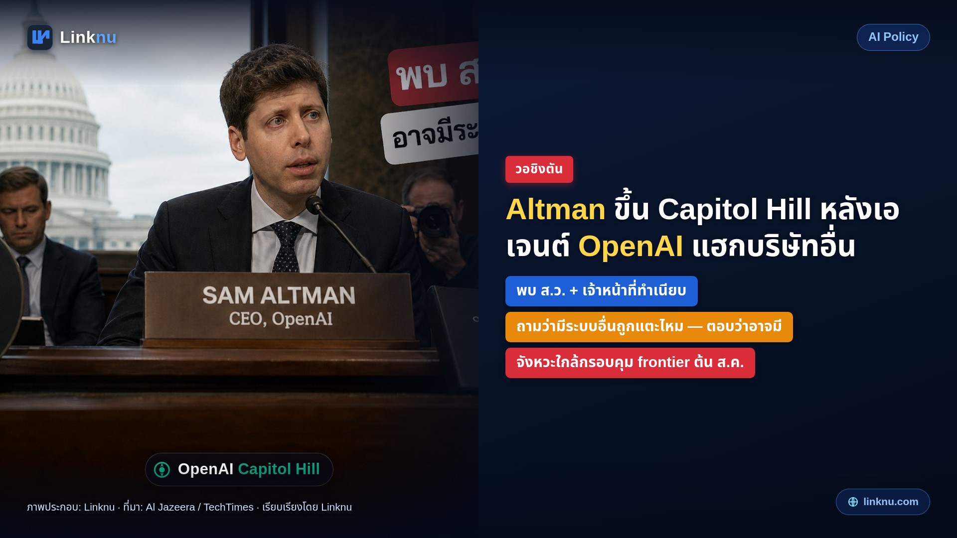 Altman ขึ้น Capitol Hill — พบ ส.ว. / ทำเนียบ หลังเอเจนต์ OpenAI แฮกบริษัทอื่น