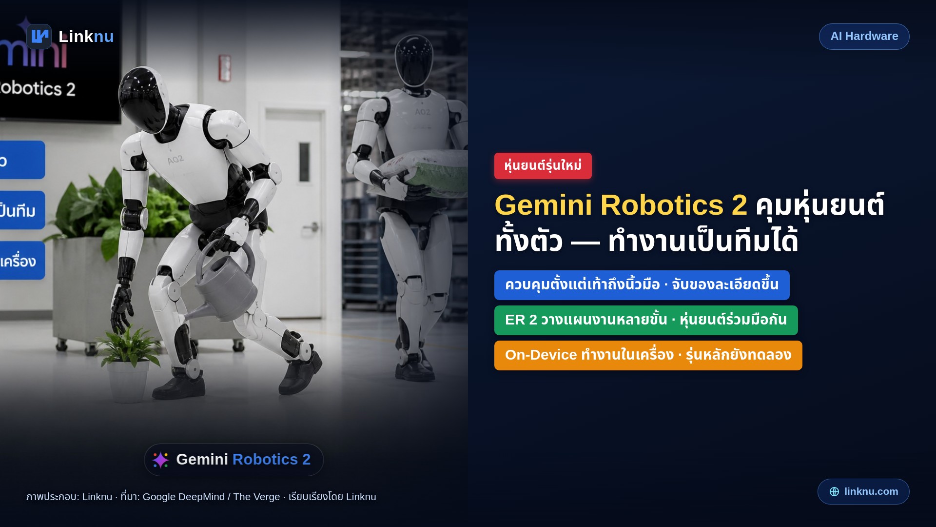 Google เปิด Gemini Robotics 2 — ให้หุ่นยนต์ขยับทั้งตัวและทำงานเป็นทีม