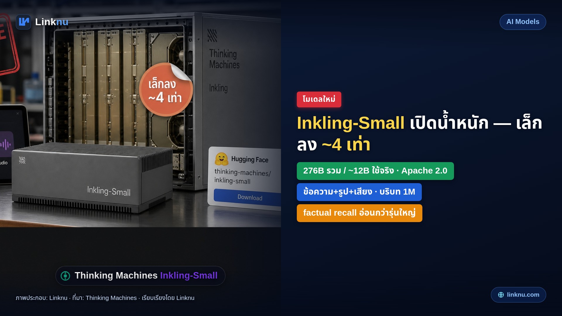 Thinking Machines ปล่อย Inkling-Small — เล็กลงราว 4 เท่า แต่คะแนนใกล้รุ่นใหญ่