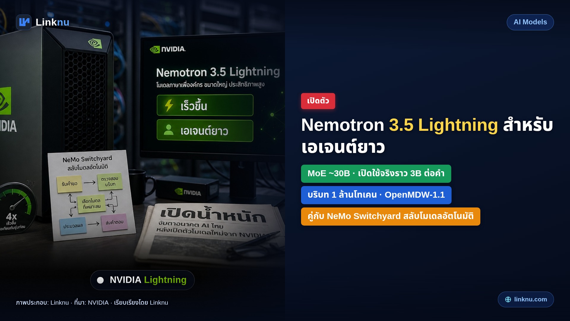 NVIDIA เปิด Nemotron 3.5 Lightning — โมเดลเปิดน้ำหนักสำหรับเอเจนต์ที่ต้องทำงานยาว ๆ