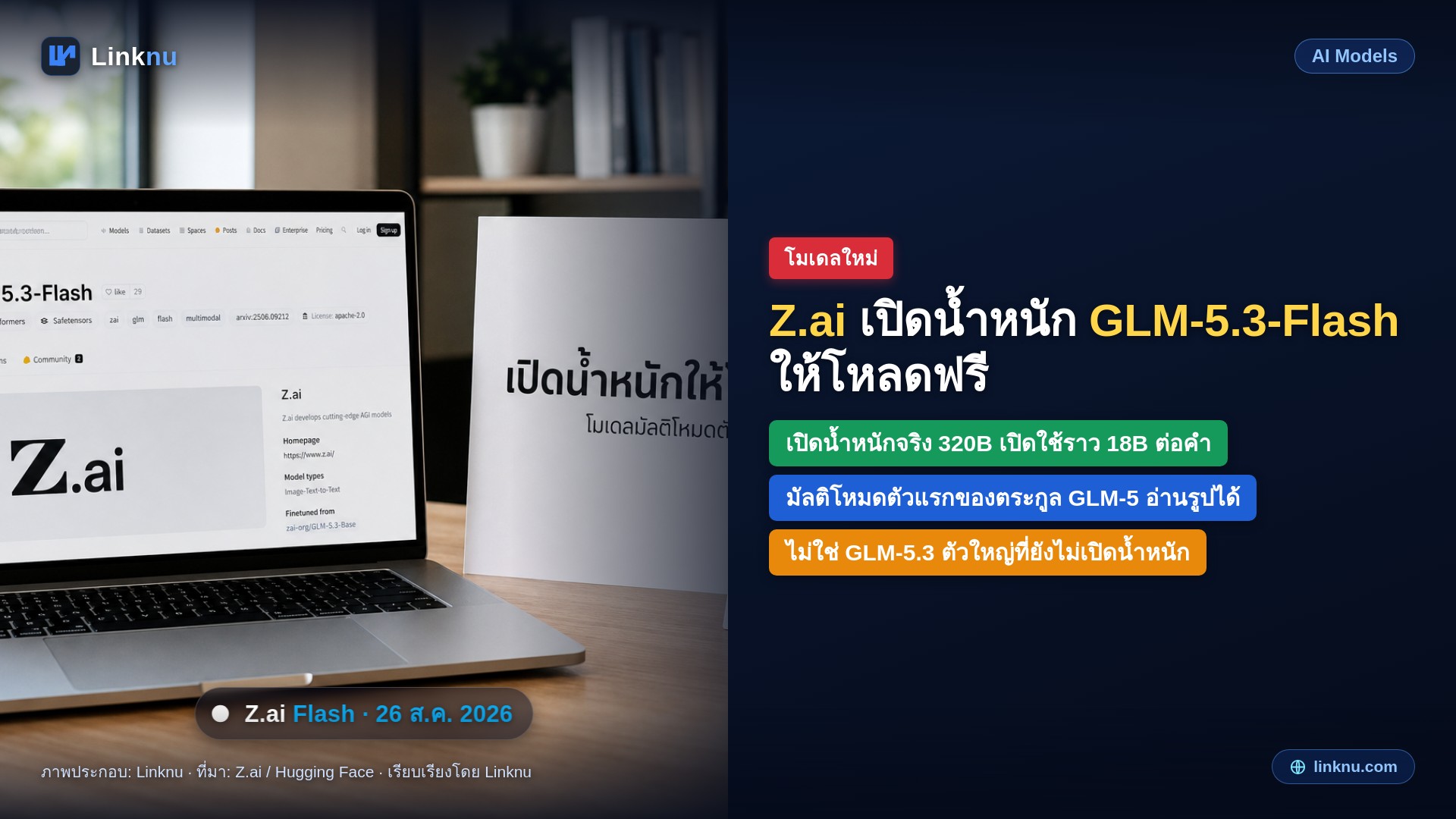 Z.ai เปิดน้ำหนัก GLM-5.3-Flash ให้โหลดฟรี ใช้เชิงพาณิชย์ได้ ตัวแรกของตระกูล GLM-5 ที่อ่านรูปได้