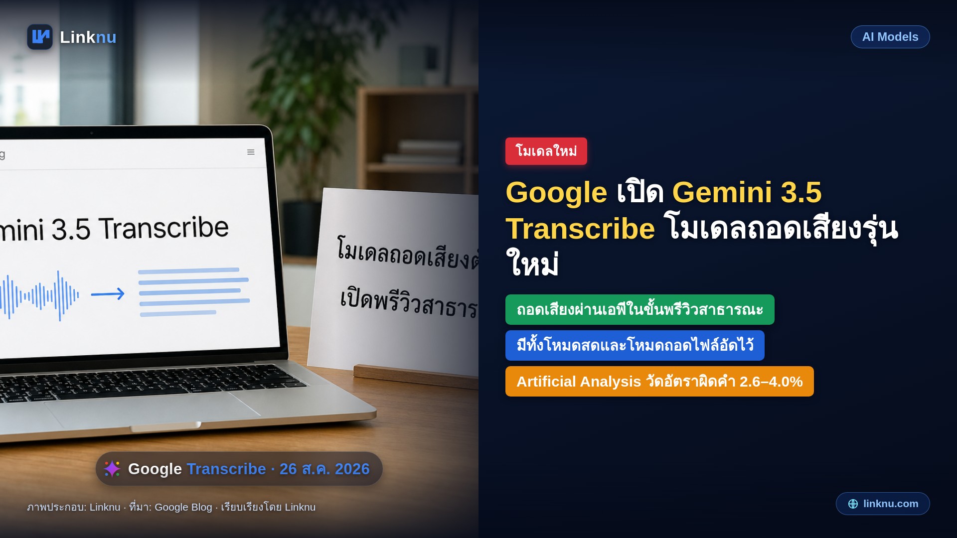 Google เปิด Gemini 3.5 Transcribe โมเดลถอดเสียงรุ่นใหม่ให้เดเวลอปเปอร์ลองใช้แบบพรีวิว