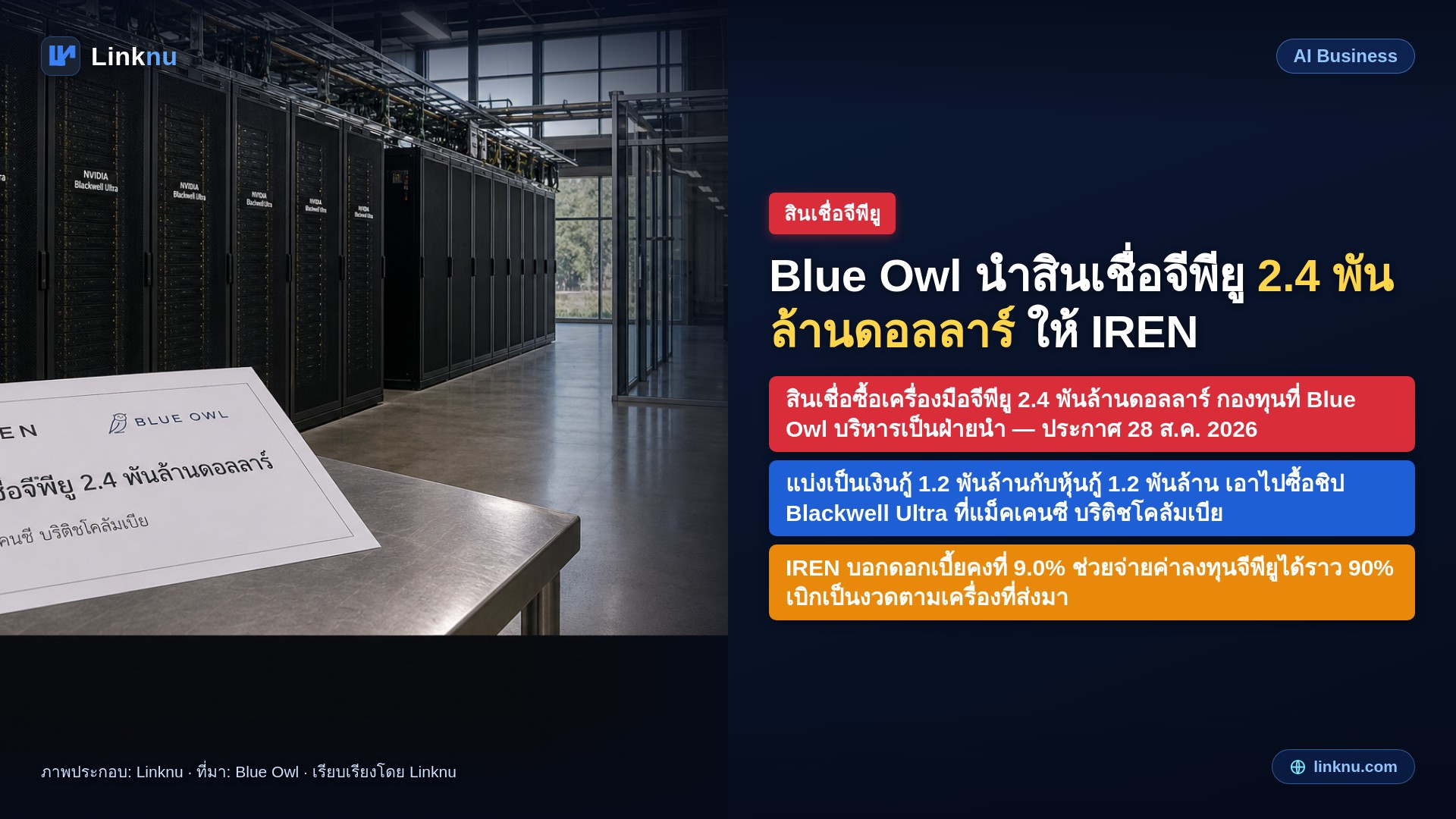 Blue Owl นำสินเชื่อจีพียู 2.4 พันล้านดอลลาร์ ให้ IREN ซื้อชิป NVIDIA