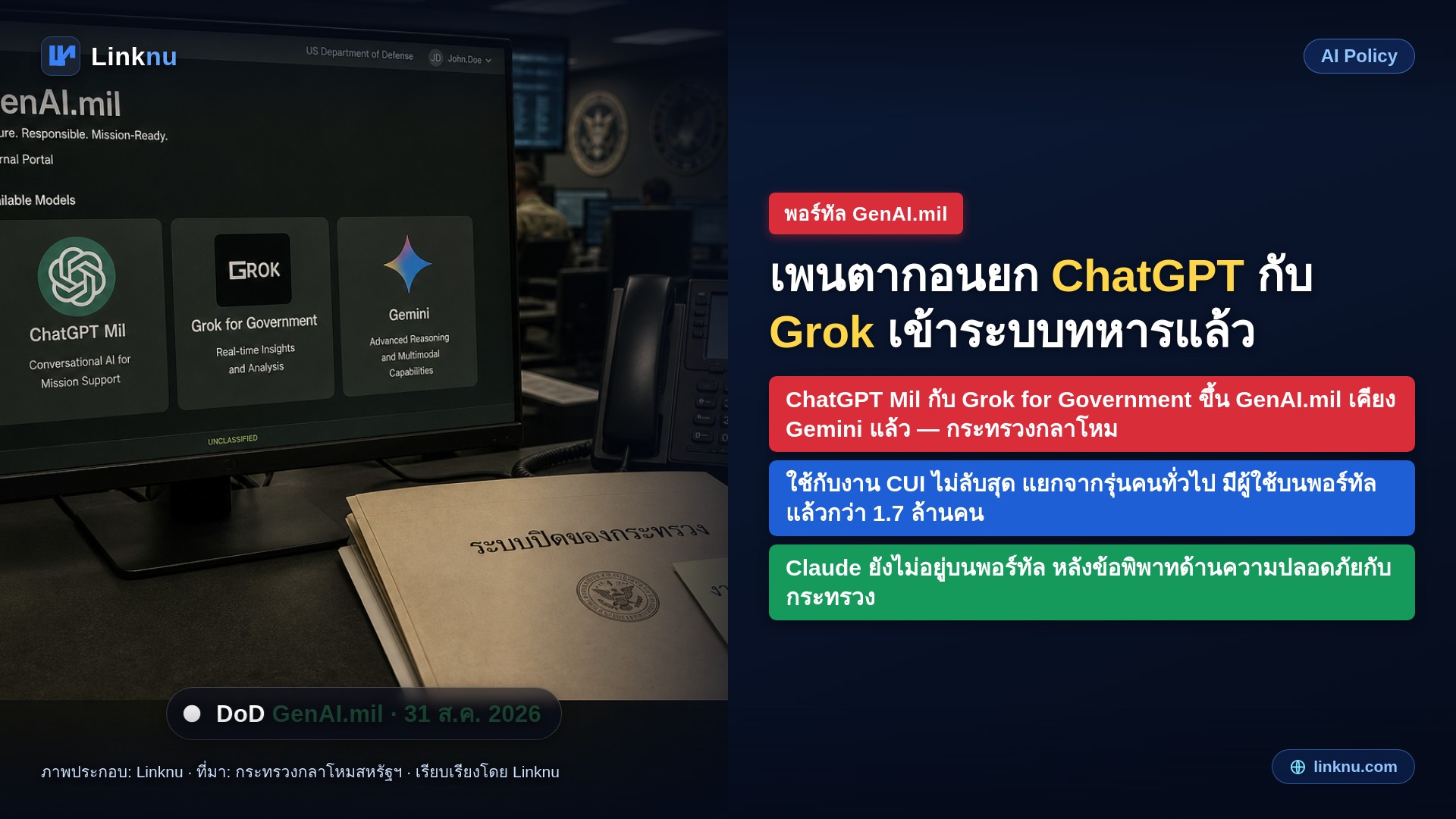 เพนตากอนยก ChatGPT กับ Grok เข้าระบบทหารแล้ว