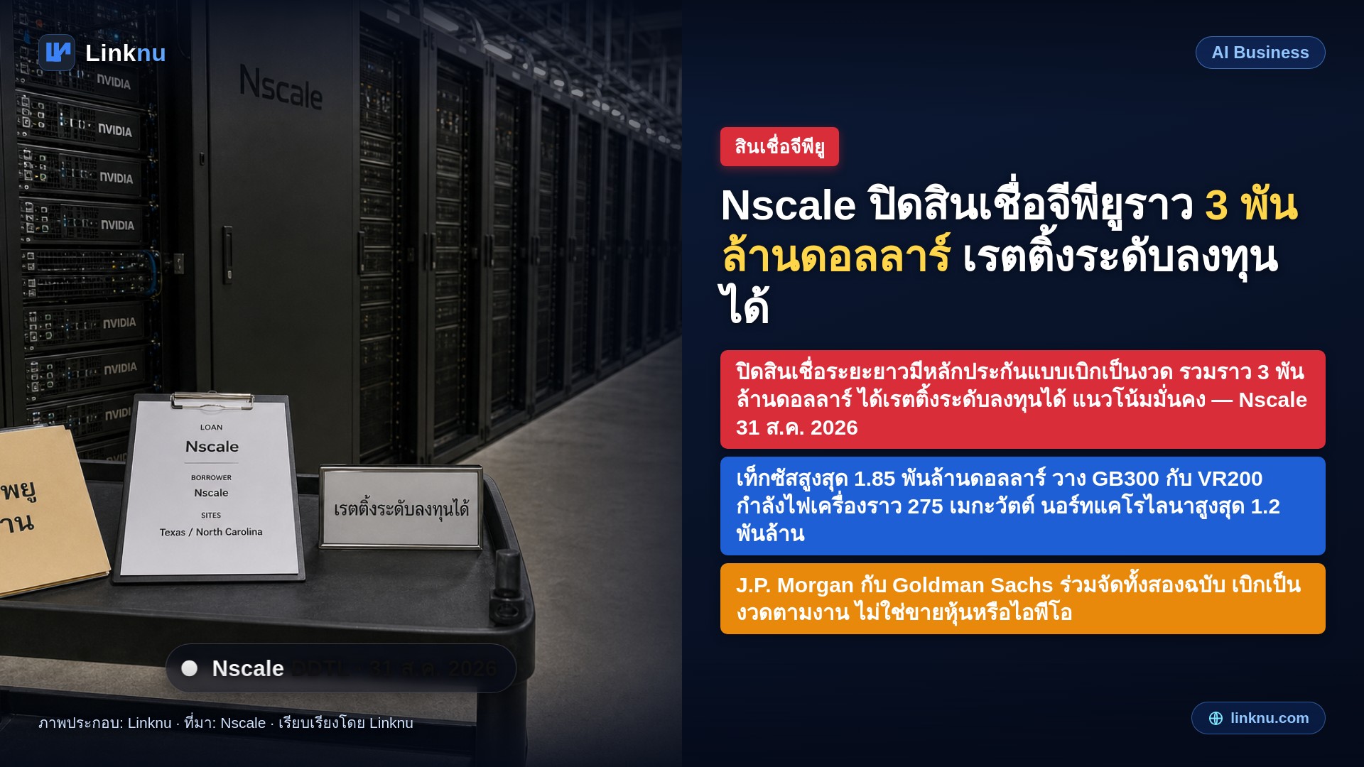 Nscale ปิดสินเชื่อจีพียูราว 3 พันล้านดอลลาร์ ได้เรตติ้งระดับลงทุน