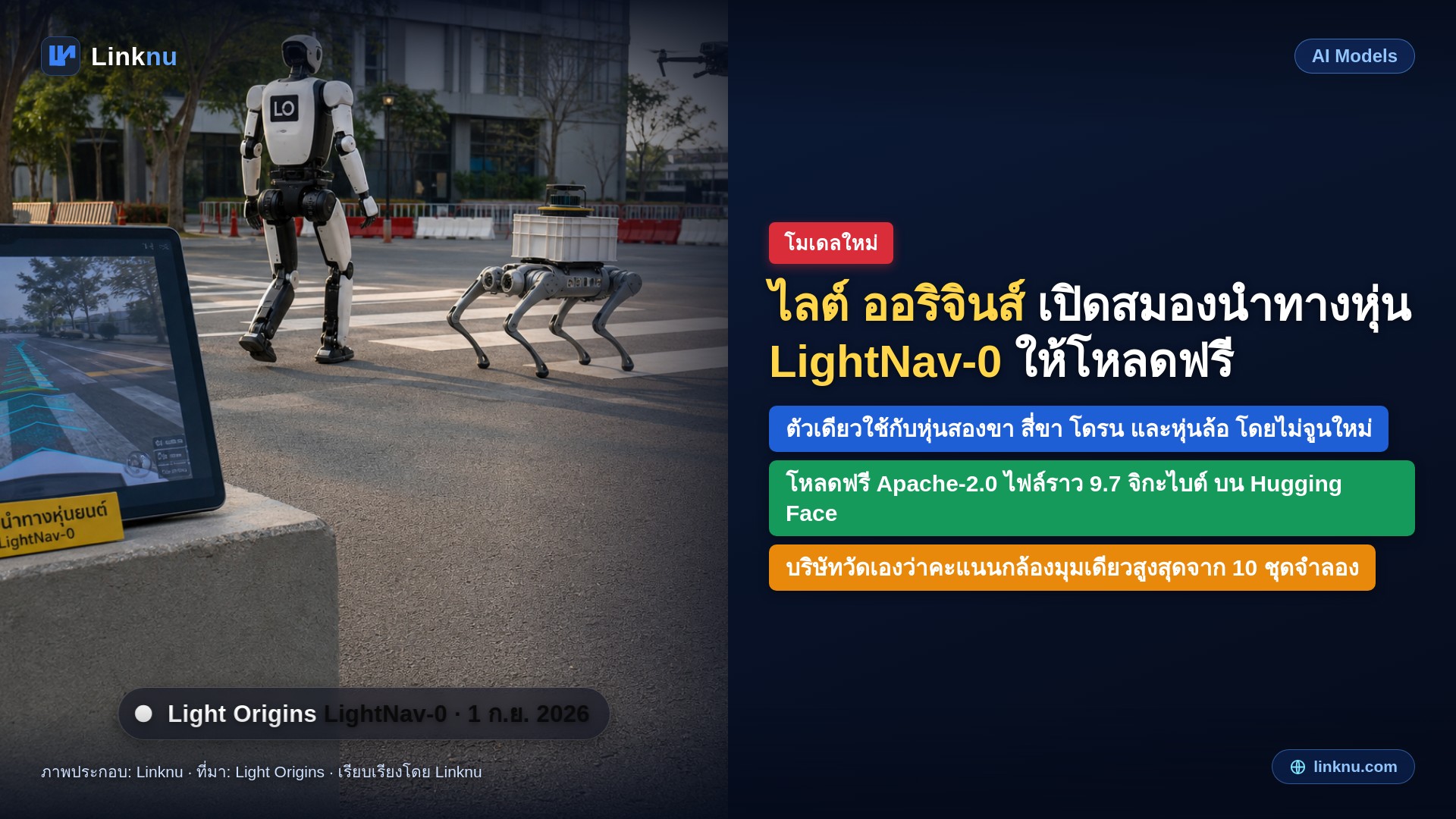สมองนำทางหุ่นยนต์ตัวใหม่จากจีน ตัวเดียวคุมได้ทั้งหุ่นเดิน โดรน หุ่นล้อ เปิดโหลดฟรี