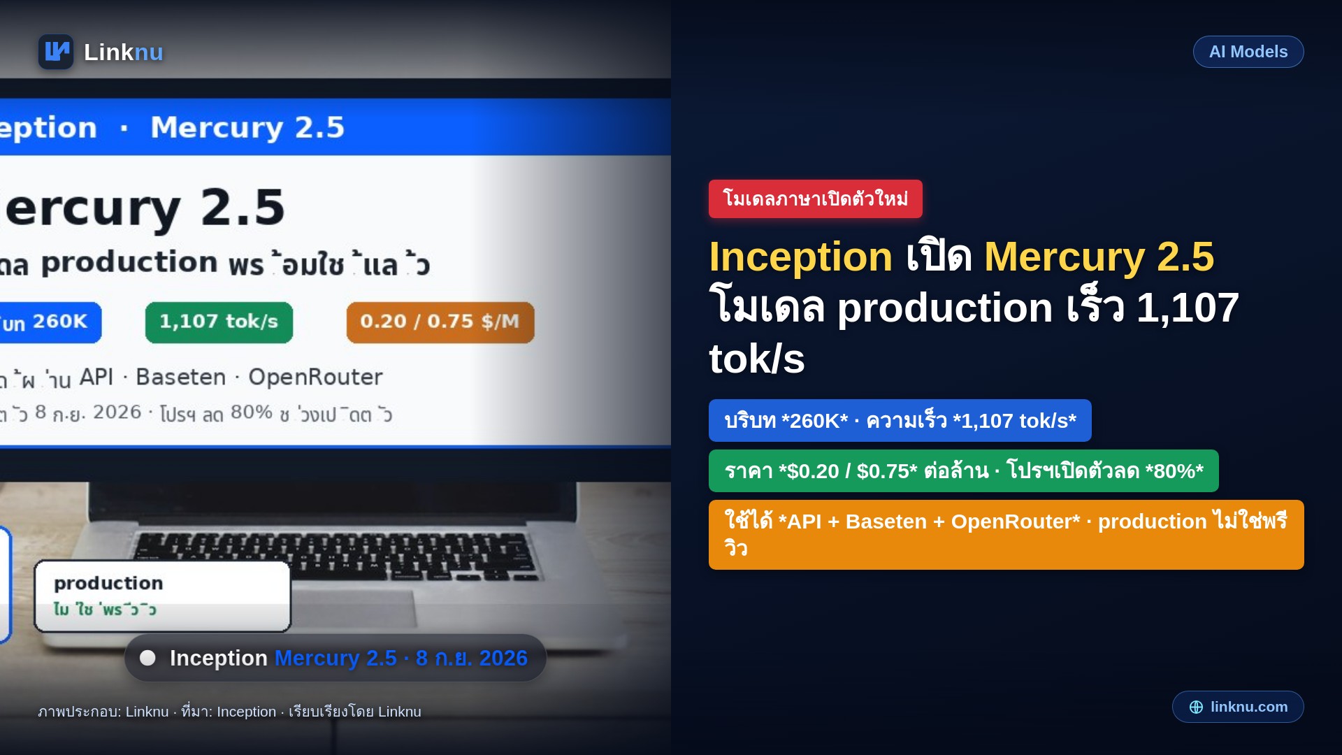 Inception เปิดตัว Mercury 2.5 พร้อมใช้งานจริง เร็วเกินพันโทเคนต่อวินาที