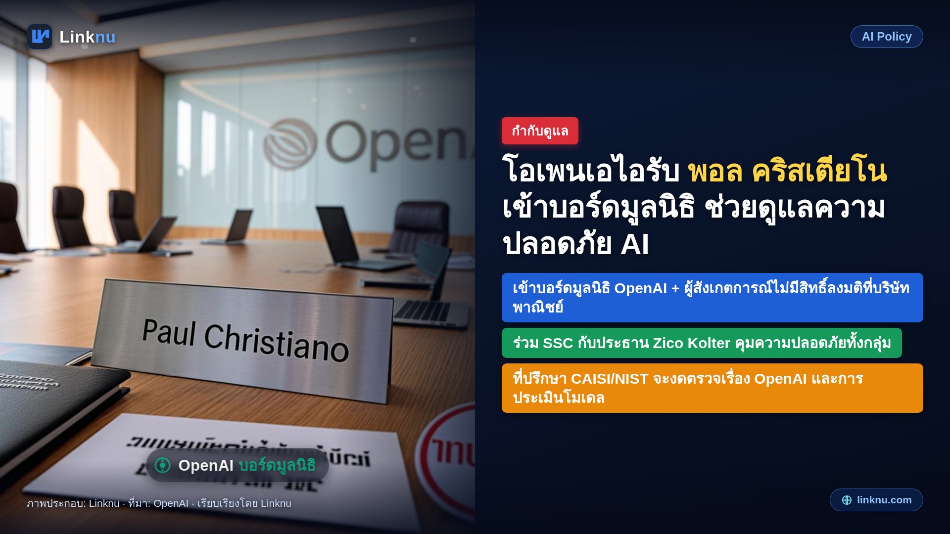 โอเพนเอไอรับ พอล คริสเตียโน เข้าบอร์ดมูลนิธิ ช่วยดูแลความปลอดภัย AI