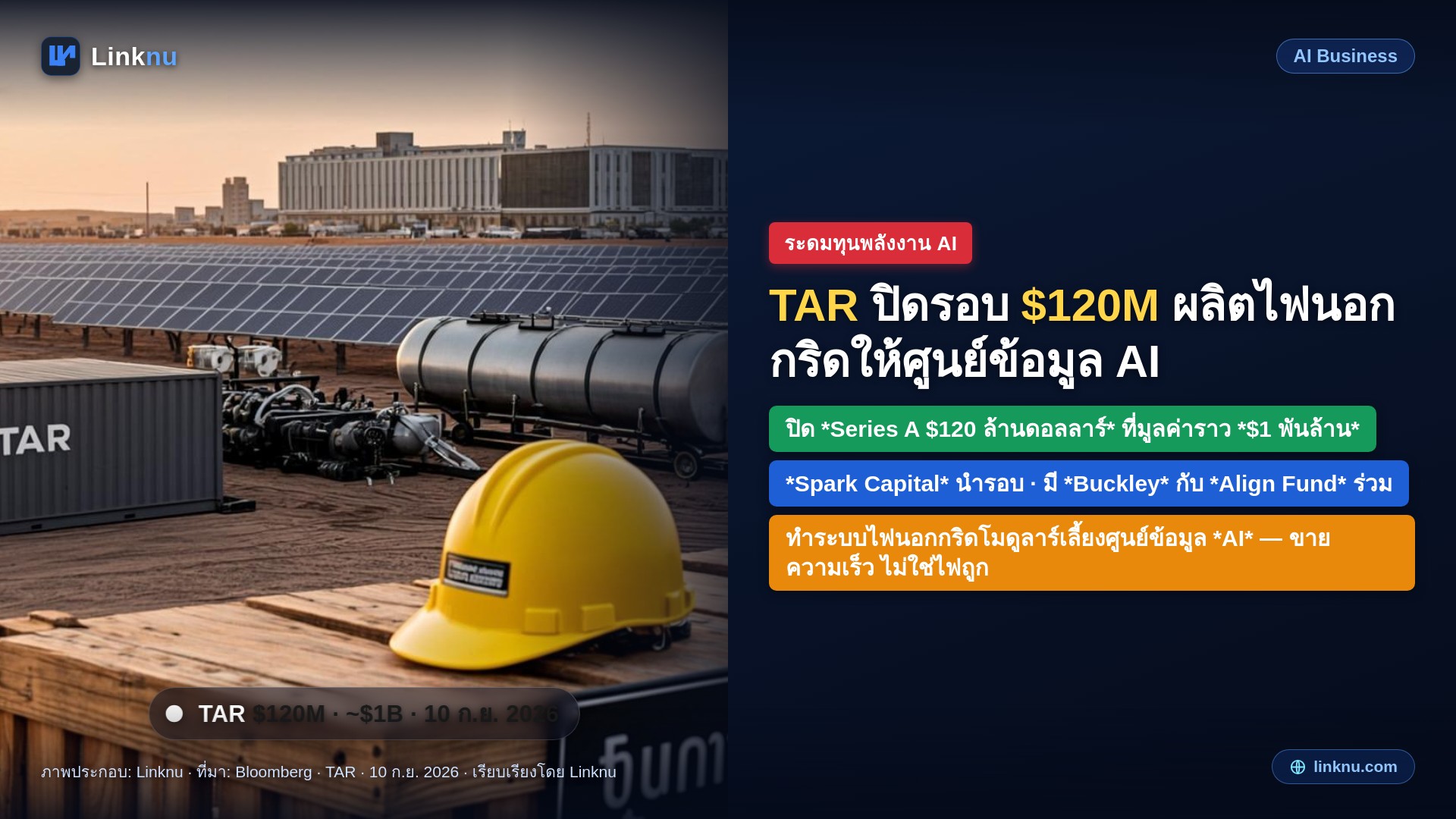 ศูนย์ข้อมูล AI หิวไฟ สตาร์ตอัป TAR ระดมเงินร้อยยี่สิบล้านมาผลิตไฟเอง