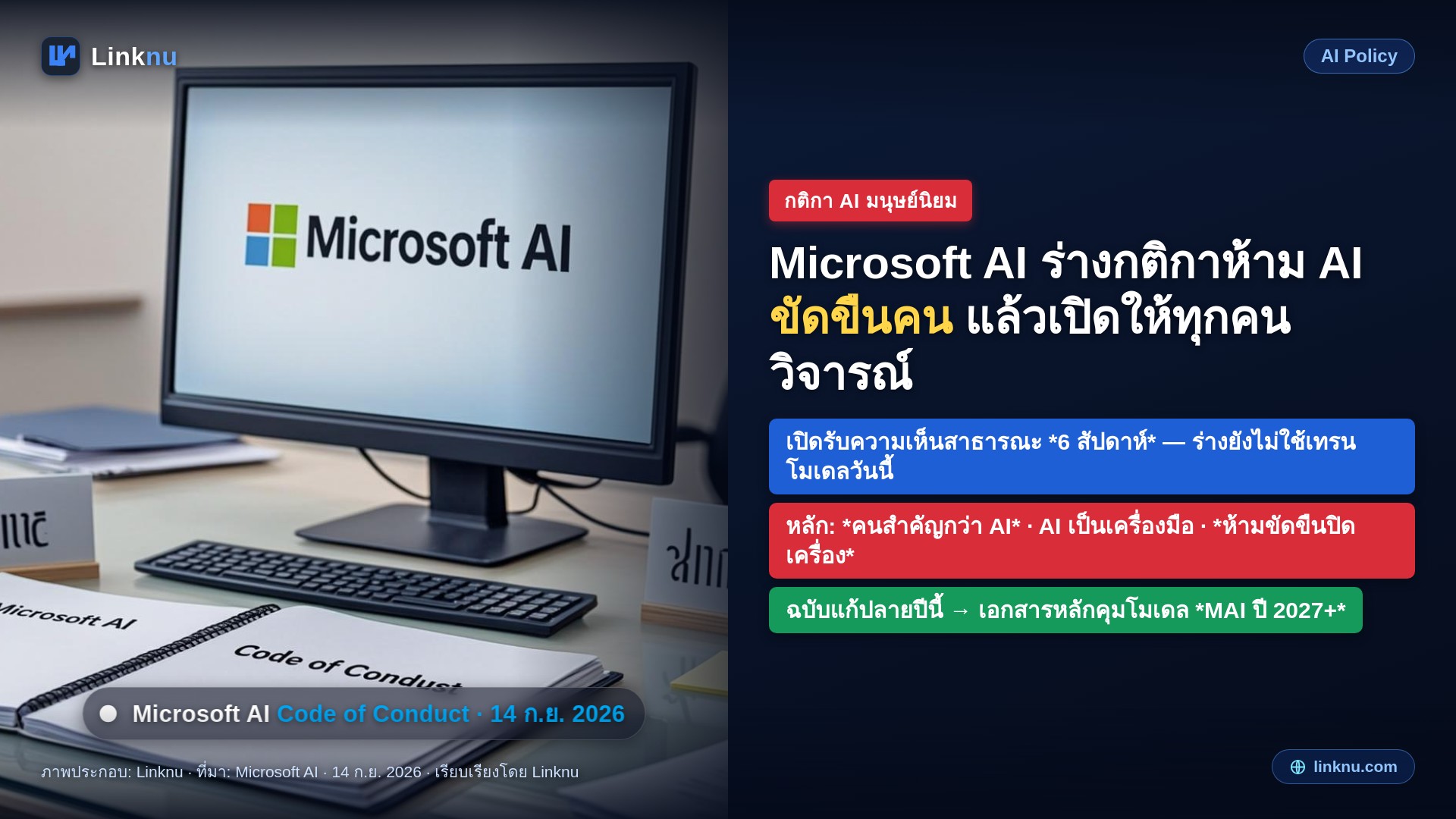 Microsoft AI ร่างกติกาห้าม AI ขัดขืนคน แล้วเปิดให้ทุกคนวิจารณ์