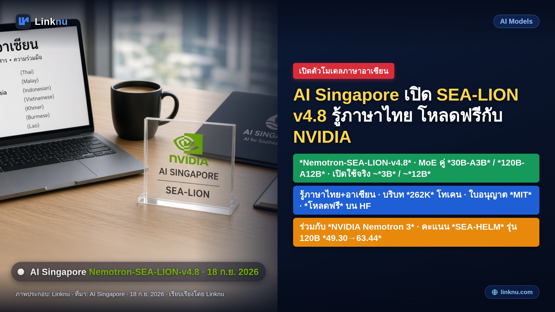 AI Singapore จับมือ NVIDIA เปิดโมเดลรู้ภาษาไทย โหลดฟรีพร้อมใช้แล้ว