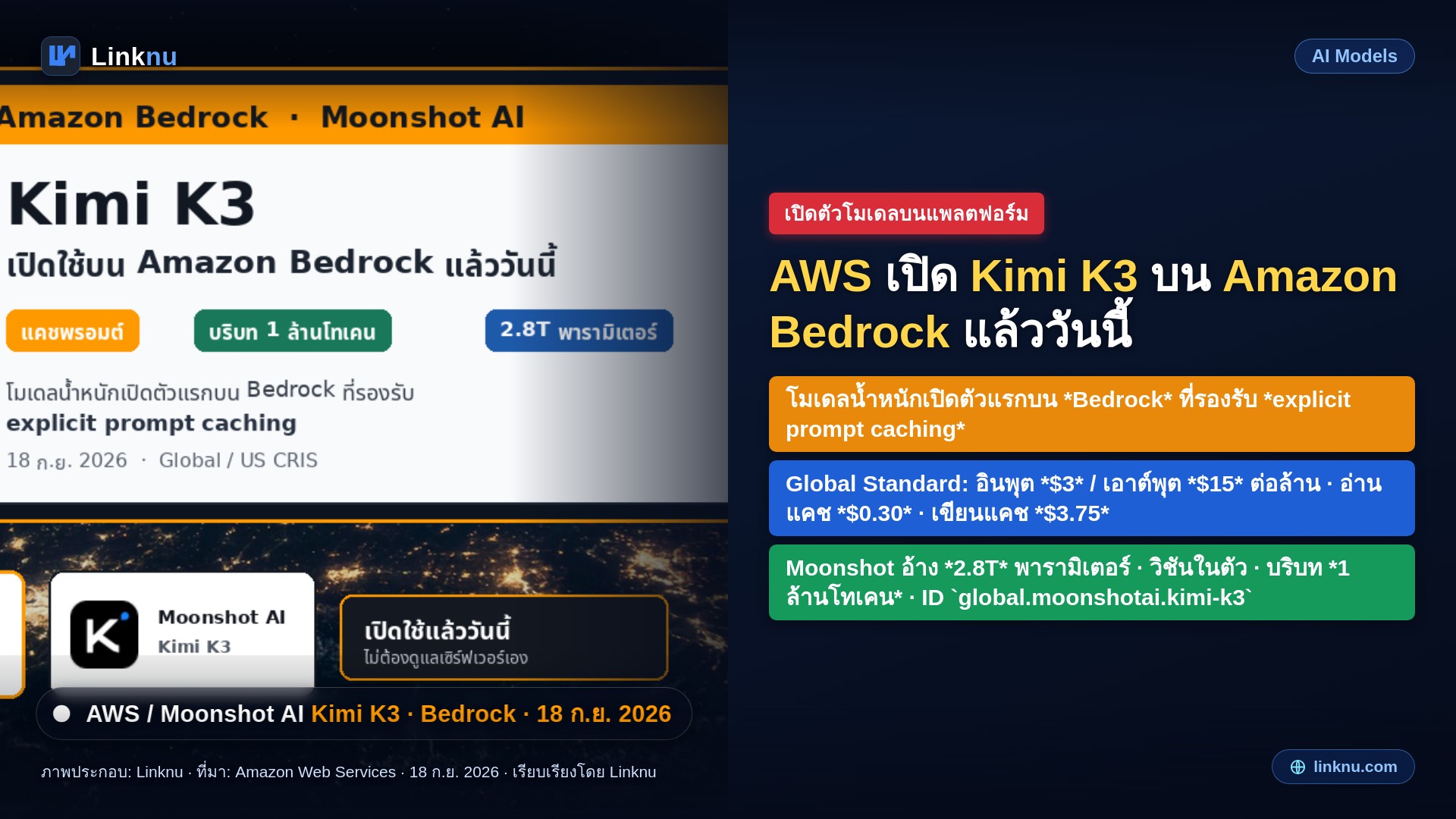 AWS เปิด Kimi K3 บน Amazon Bedrock แล้ววันนี้