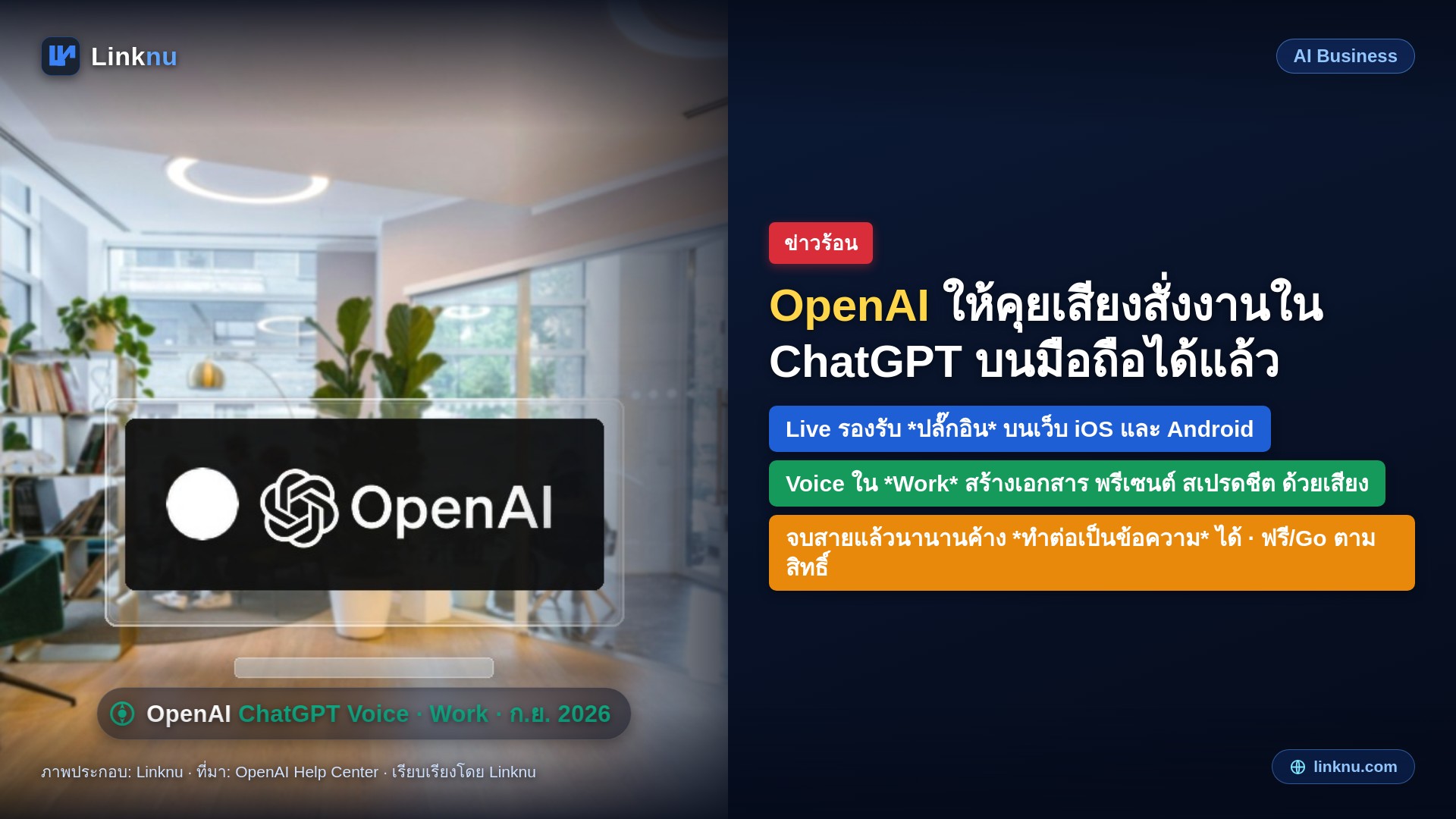 OpenAI ให้คุยเสียงสั่งงานใน ChatGPT บนมือถือได้แล้ว ทั้งปลั๊กอินและโหมด Work
