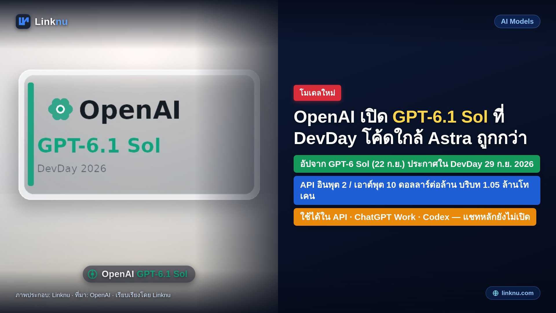 OpenAI เปิด GPT-6.1 Sol ที่ DevDay อัปจาก Sol โค้ดใกล้ Astra แต่ถูกกว่า
