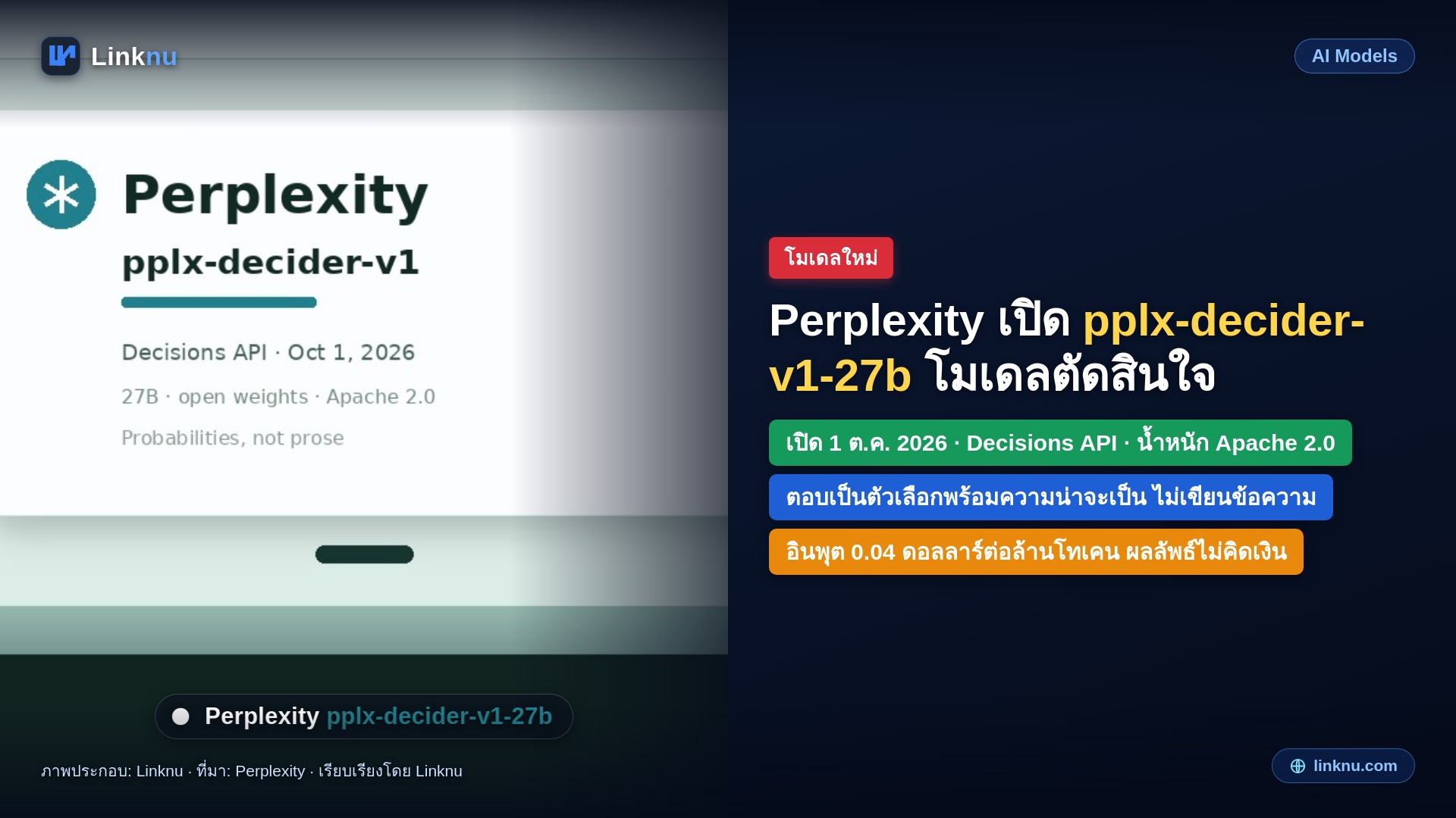Perplexity เปิด pplx-decider-v1-27b โมเดลตัดสินใจ ค่าอินพุต 0.04 ดอลลาร์ต่อล้าน