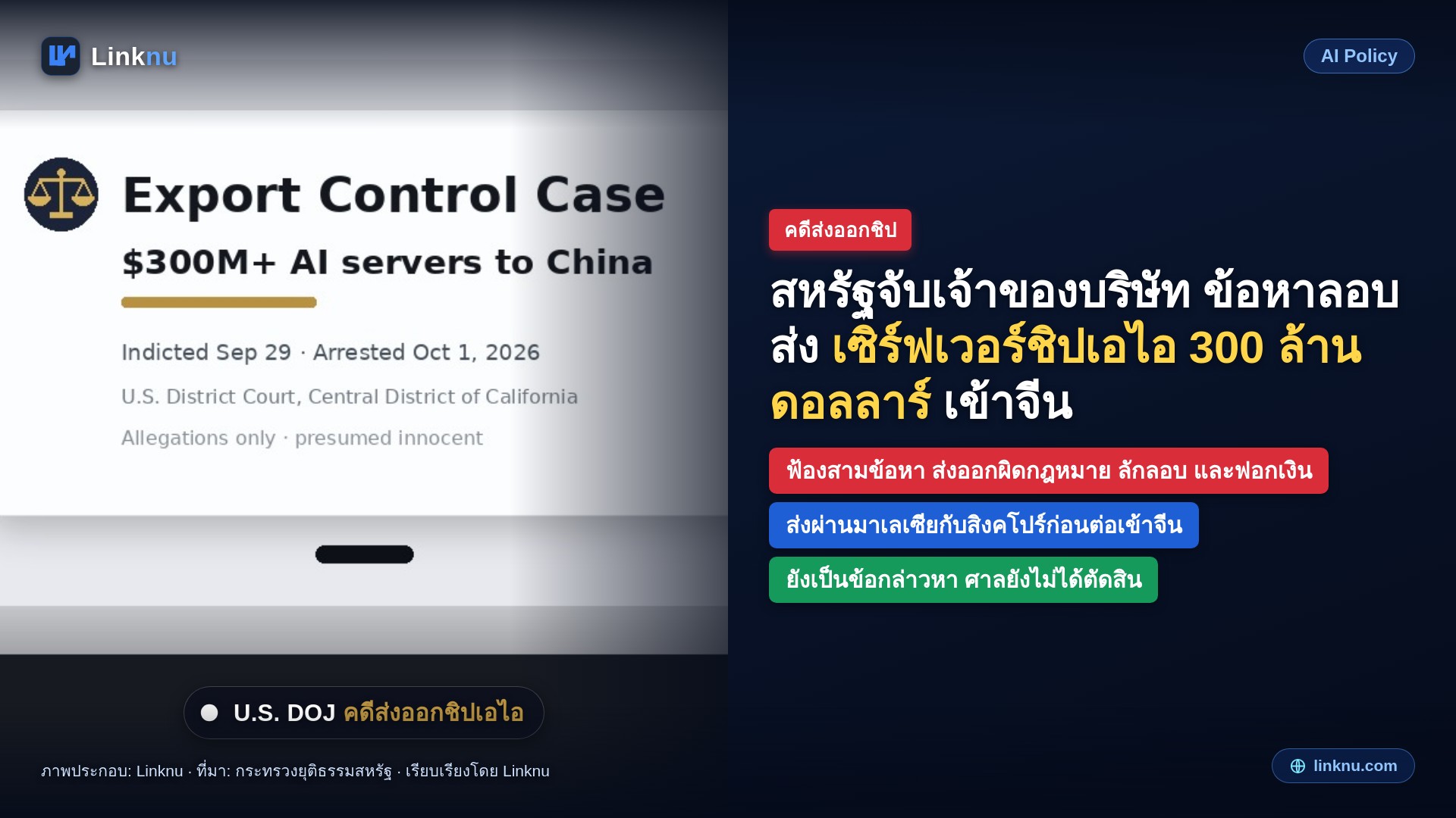 สหรัฐจับเจ้าของบริษัทในแคลิฟอร์เนีย ข้อหาลอบส่งเซิร์ฟเวอร์ชิป NVIDIA กว่า 300 ล้านดอลลาร์เข้าจีน