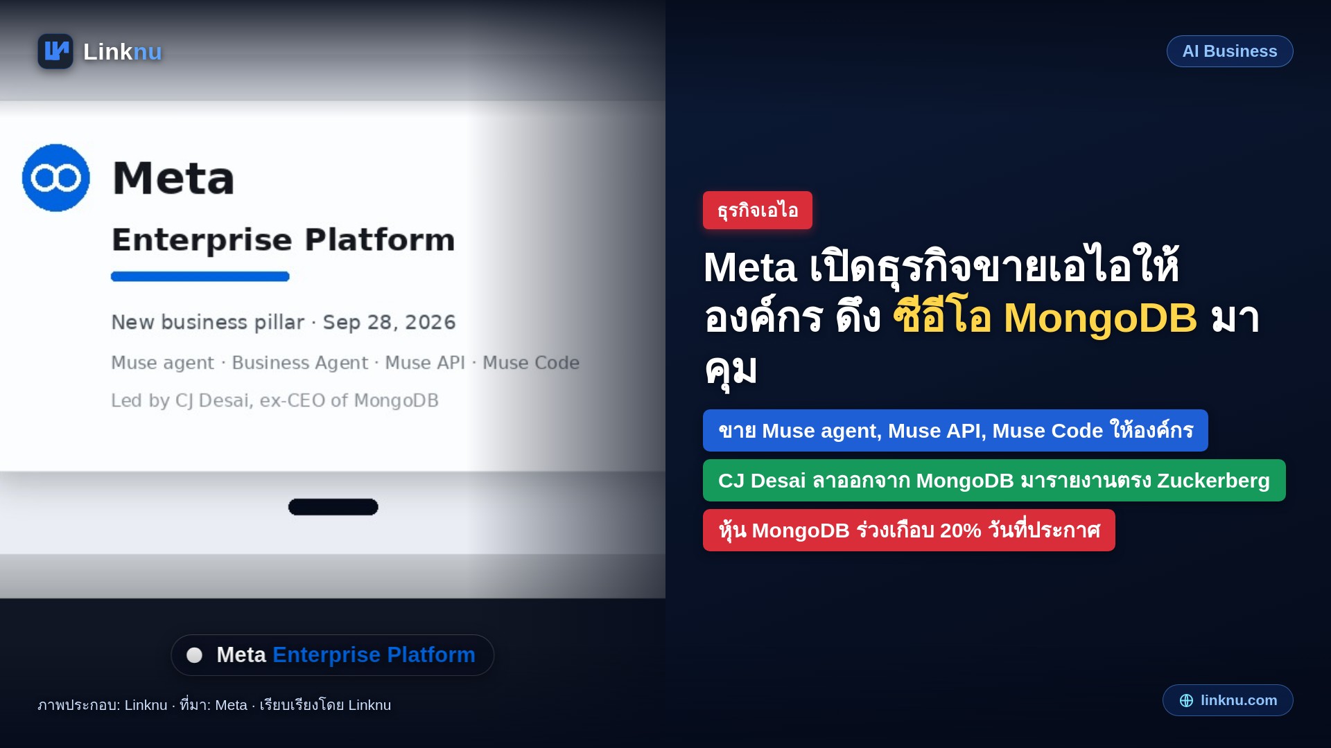Meta เปิดธุรกิจใหม่ขายเอไอให้องค์กร ดึงซีอีโอ MongoDB มาคุมเอง