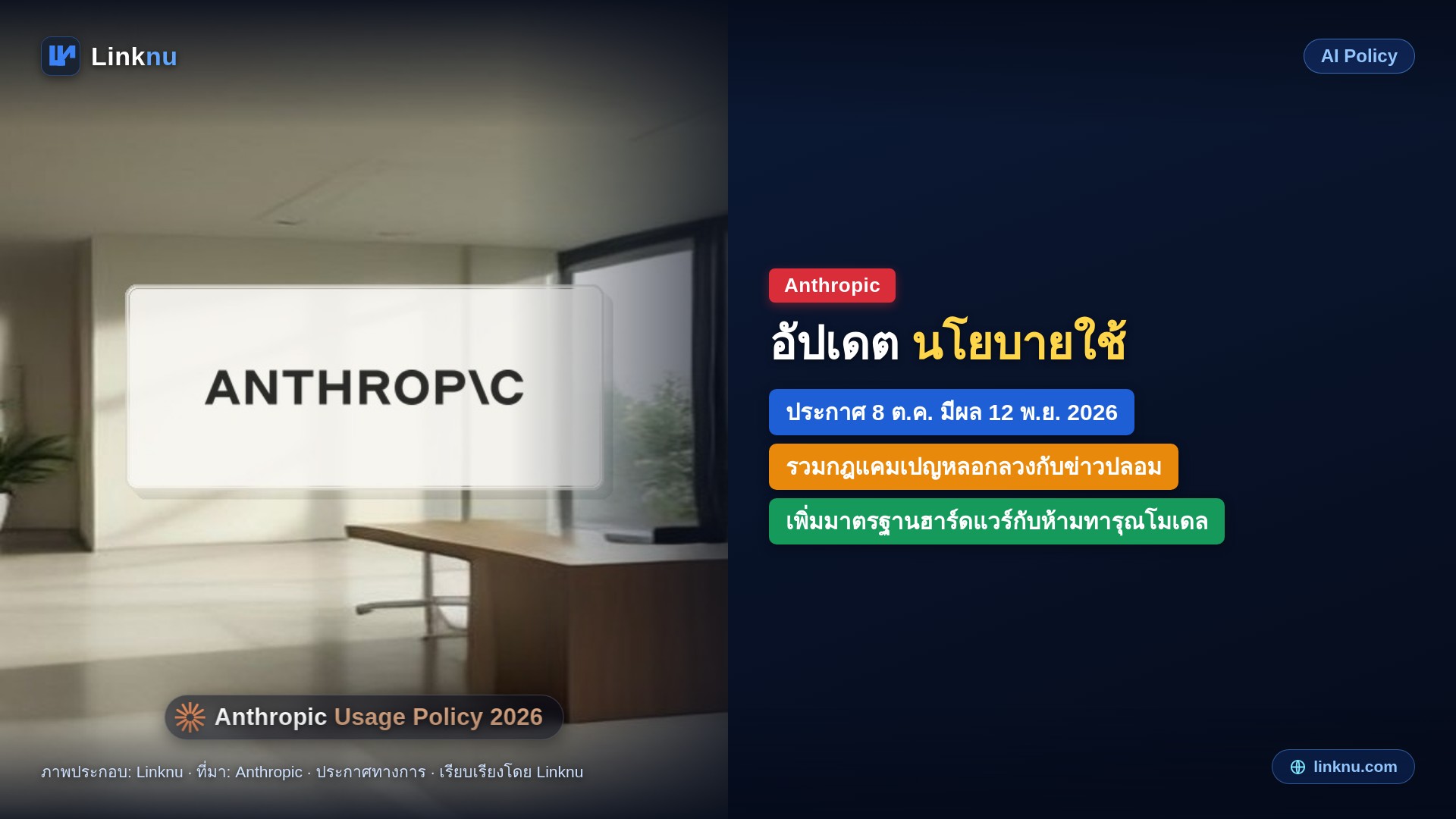 Anthropic อัปเดตนโยบายการใช้ Claude มีผล 12 พ.ย. นี้