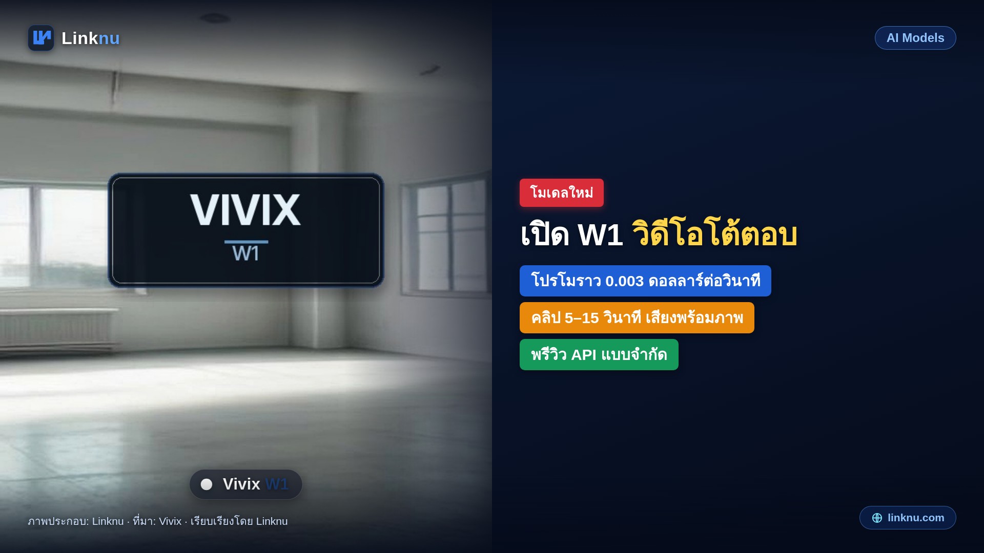 Vivix เปิด W1 โมเดลวิดีโอเรียลไทม์ โปรโมราคาประมาณ 0.003 ดอลลาร์ต่อวินาที