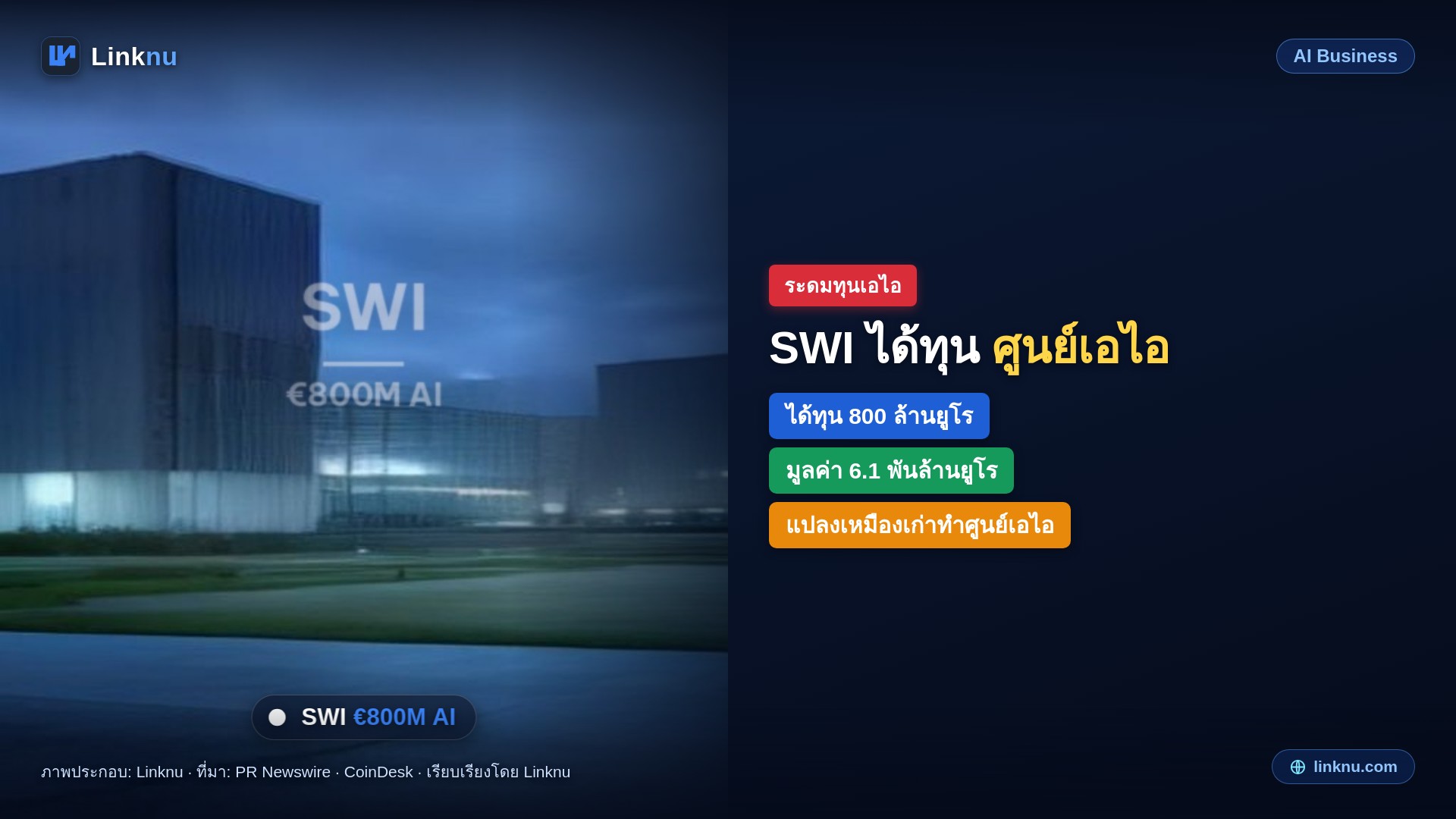 SWI ได้ทุน 800 ล้านยูโร มูลค่า 6.1 พันล้านยูโร แปลงเหมืองบิทคอยน์เก่าทำศูนย์เอไอ