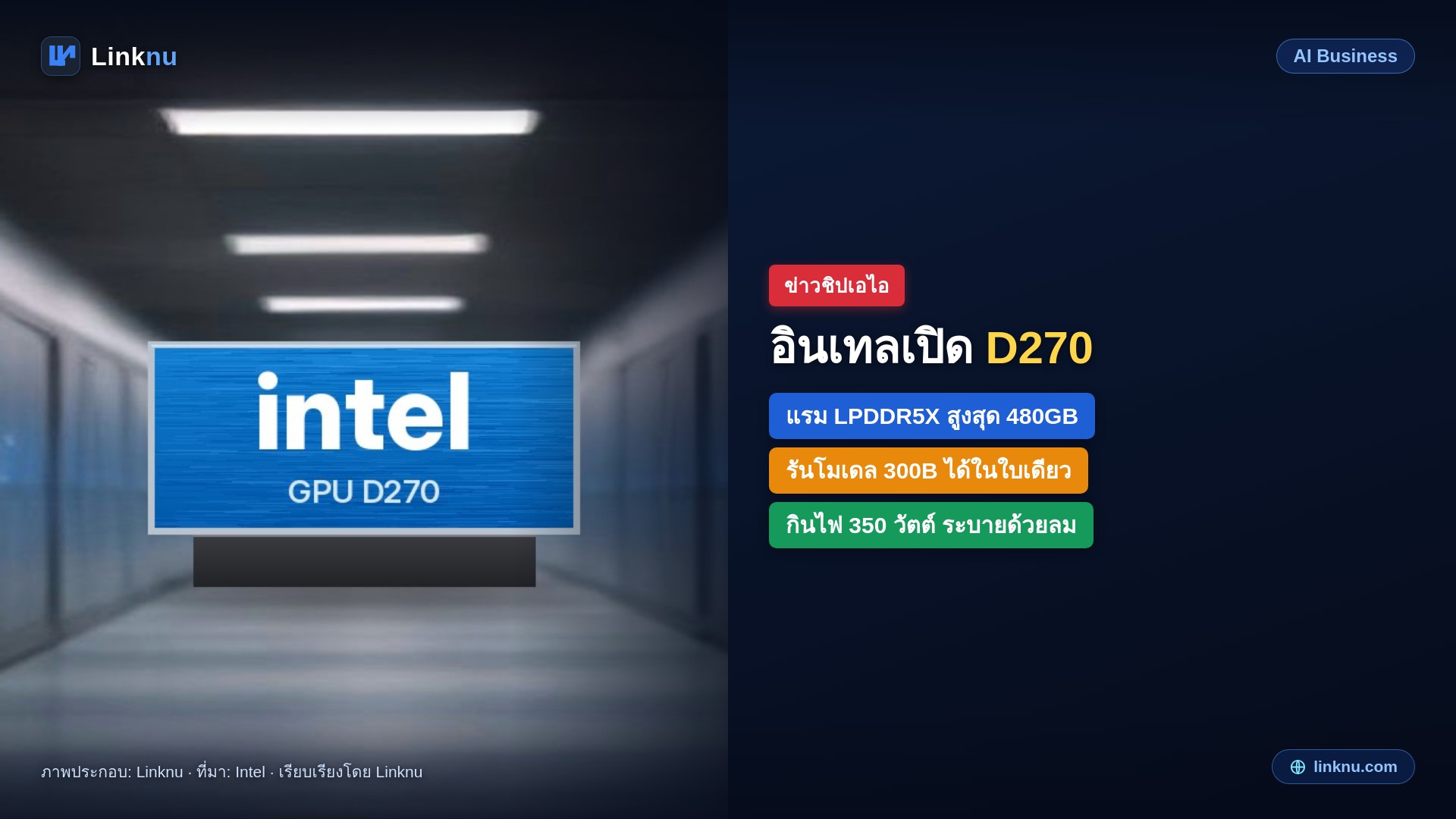 อินเทลเปิดการ์ดเอไอ D270 แรมสูงสุด 480GB รันโมเดล 3 แสนล้านพารามิเตอร์ได้ในใบเดียว
