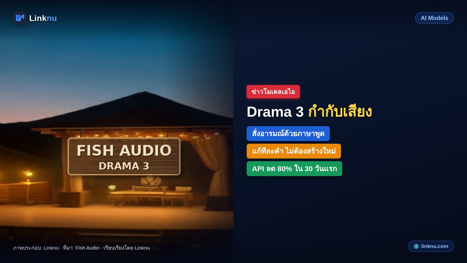 Fish Audio เปิด Drama 3 โมเดลเสียงที่สั่งอารมณ์ด้วยภาษาพูด แก้ทีละคำได้ไม่ต้องสร้างใหม่