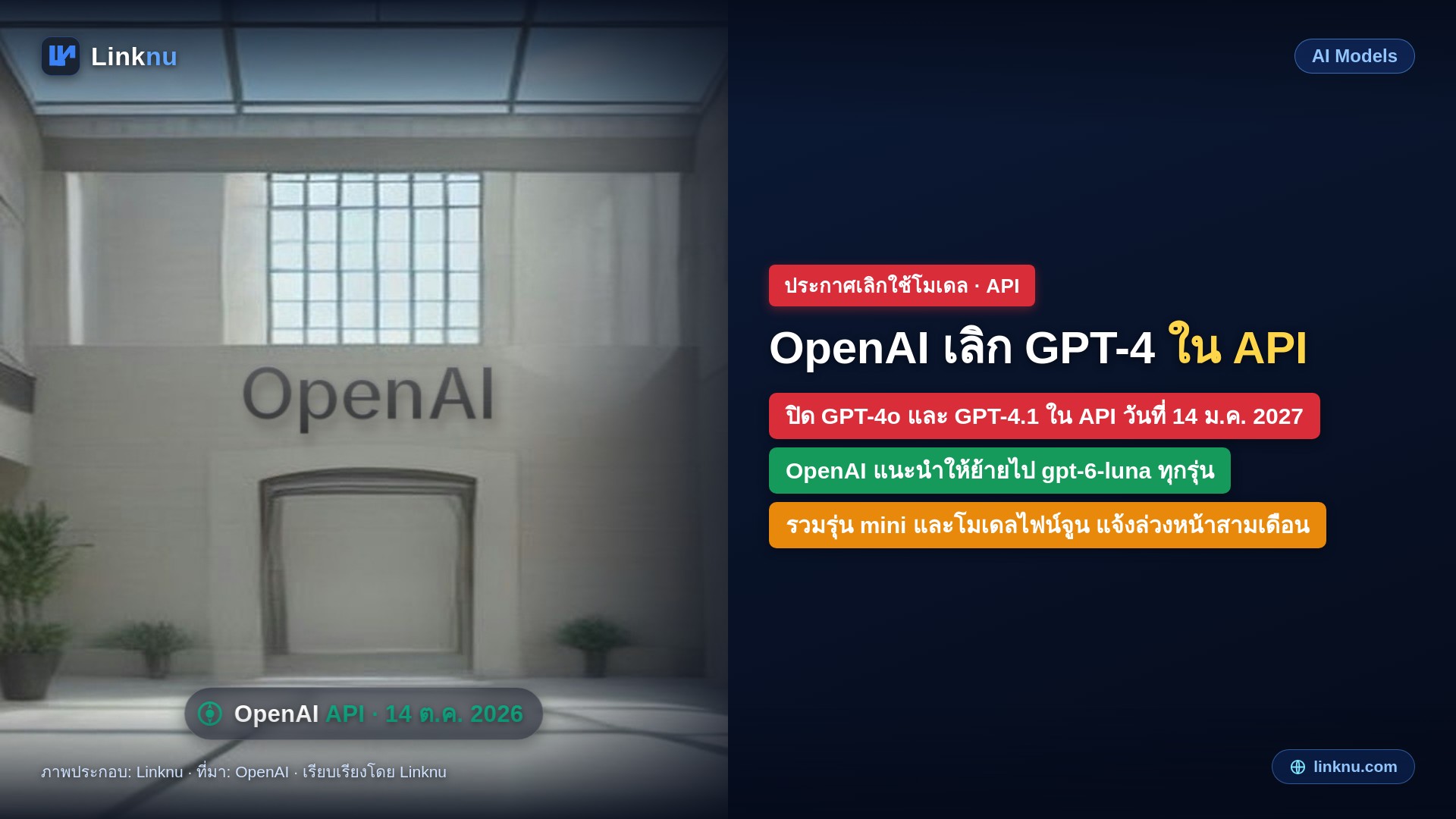OpenAI เตรียมปิดโมเดลตระกูล GPT-4 ใน API วันที่ 14 ม.ค. 2027