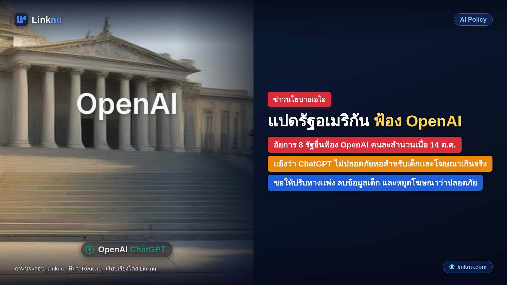 แปดรัฐในสหรัฐฯ ฟ้อง OpenAI แย้งว่า ChatGPT ไม่ปลอดภัยพอสำหรับเด็ก