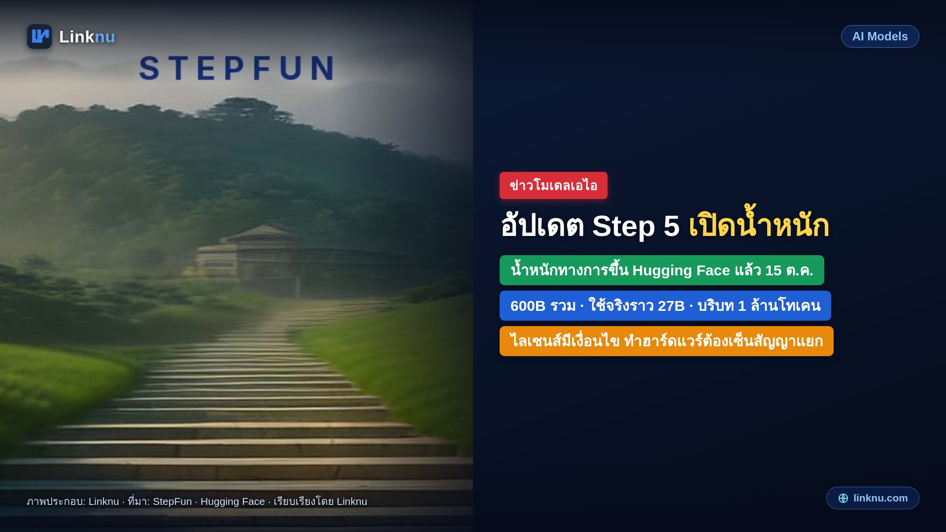 อัปเดต: StepFun เปิดน้ำหนัก Step 5 Preview ให้โหลดแล้ว ตรงตามที่นัดไว้วันที่ 15 ต.ค.