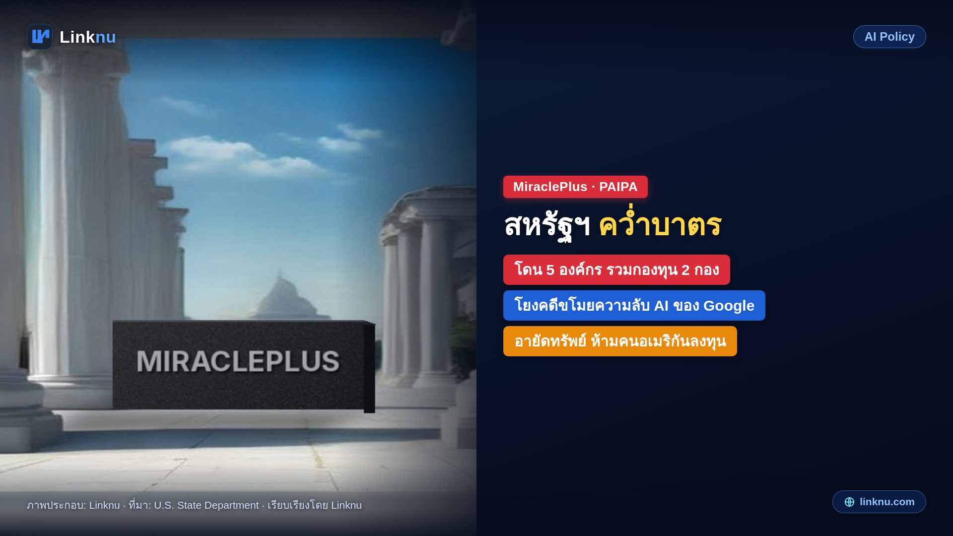 สหรัฐฯ คว่ำบาตร MiraclePlus ผู้บ่มเพาะสตาร์ทอัพดังของจีน โยงคดีอดีตวิศวกร Google ขโมยความลับ AI