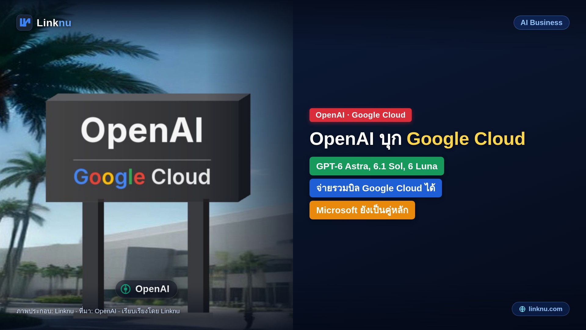 OpenAI เอาโมเดลไปขายบน Google Cloud แล้ว เริ่มที่ GPT-6 Astra แต่ยังยึด Microsoft เป็นคู่หลัก
