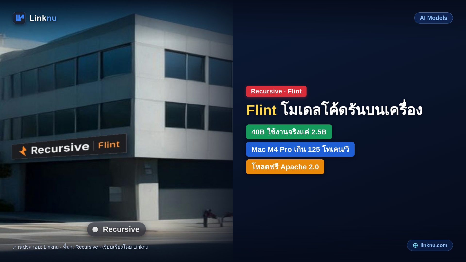 Recursive ปล่อย Flint โมเดลเขียนโค้ดตัวแรก ขนาด 40B ใช้งานจริงแค่ 2.5B รันบนโน้ตบุ๊กได้ โหลดฟรี