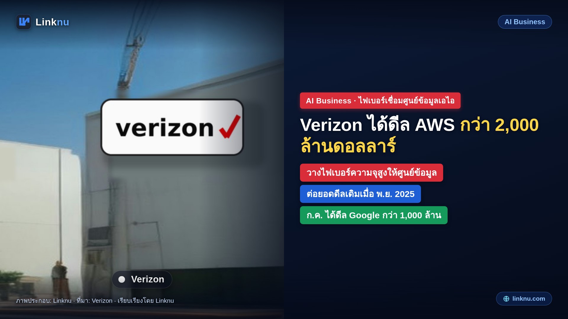 Verizon เซ็นดีลกับ AWS กว่า 2,000 ล้านดอลลาร์ วางไฟเบอร์เชื่อมศูนย์ข้อมูลรับงานเอไอ