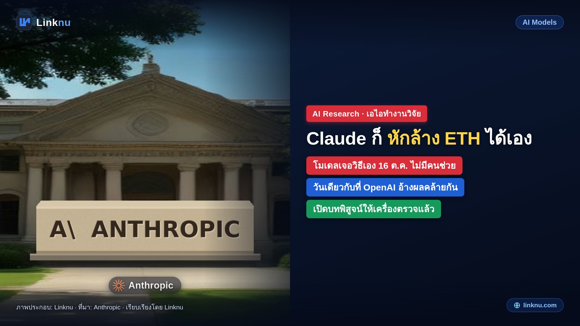 Anthropic เผยโมเดลวิจัย Claude หักล้าง ETH ได้เองเหมือนกัน เจอวิธีวันเดียวกับคู่แข่ง