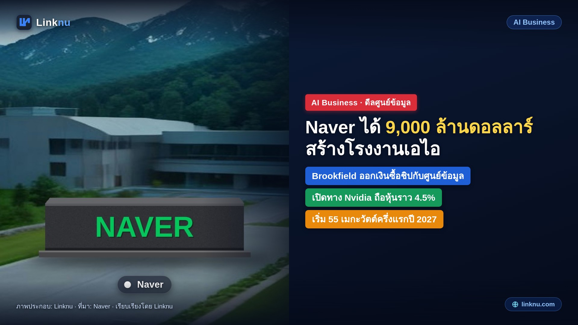 Naver เซ็นสัญญา Brookfield ลงเงิน 9,000 ล้านดอลลาร์ สร้างโรงงานเอไอ เปิดทาง Nvidia เข้าถือหุ้น