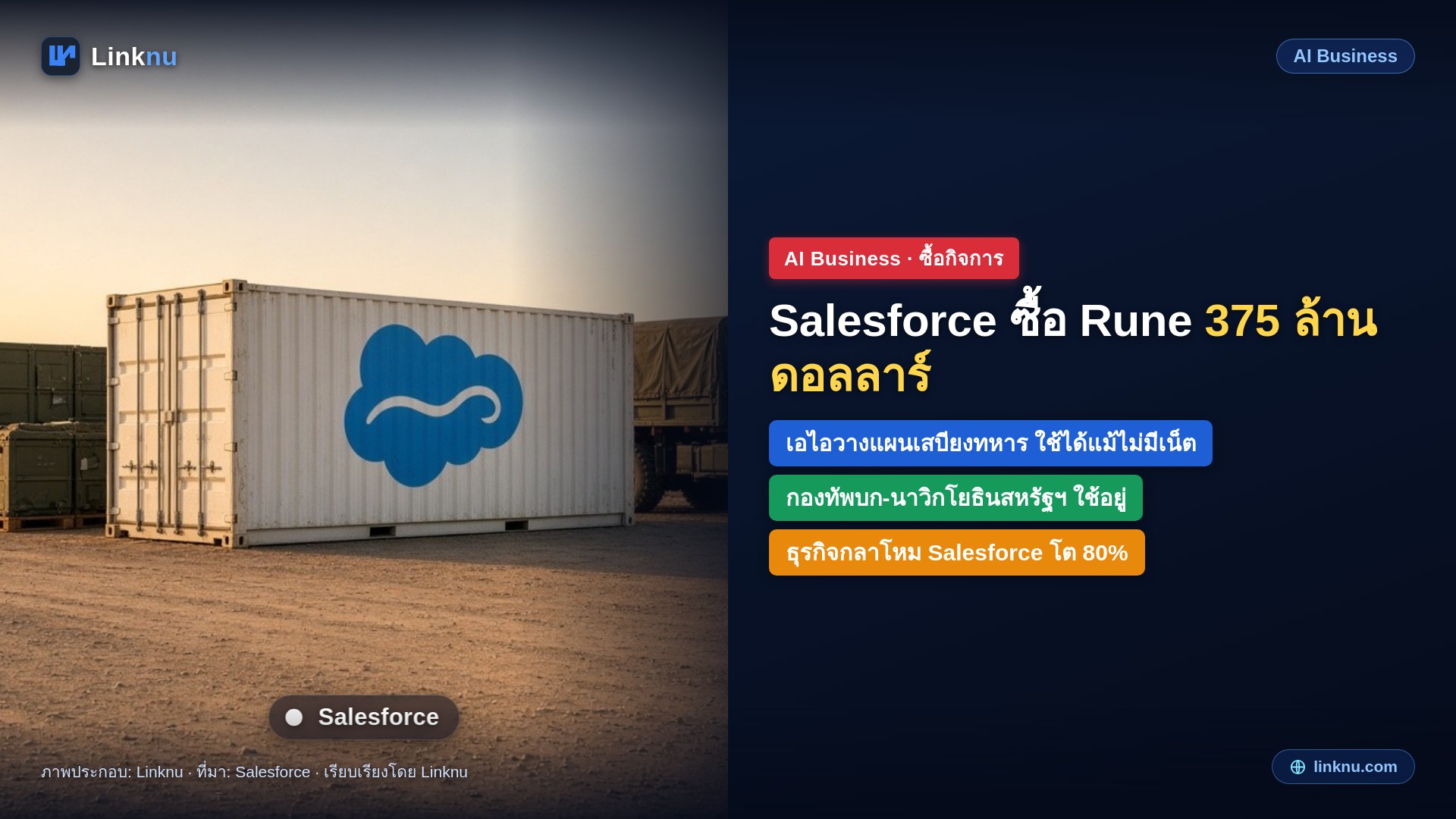 Salesforce ซื้อ Rune บริษัทเอไอด้านโลจิสติกส์ทหาร สื่อรายงานราคาดีล 375 ล้านดอลลาร์